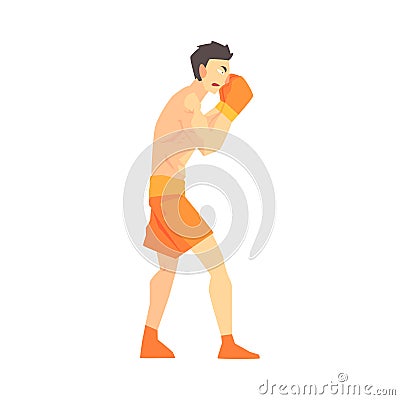 Skinni Man Boxing Martial Arts Fighter, Fighting Sports Professional In Traditional Fighting Sportive Clothing Vector Illustration