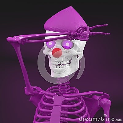 Skinny Bones skeleton with droplet hat and clown nose Stock Photo