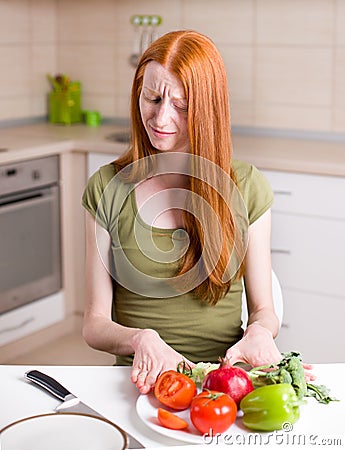 Skinny girl refusing food Stock Photo