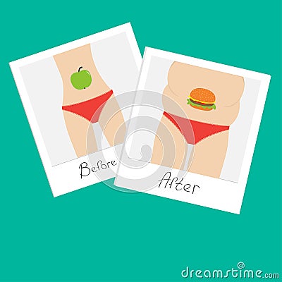 From skinny to fat woman. Healthy unhealthy food Vector Illustration