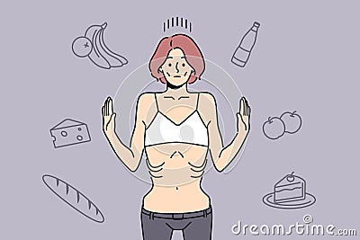 Skinny woman refuse to eat suffer from anorexia Vector Illustration