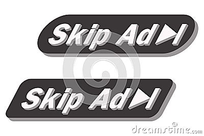 Skip Ad button. Video block icon for advertising. App template for interface. Vector Vector Illustration