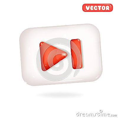Skip to the end, next, music player button. 3d vector icon. Cartoon minimal style. Red on white Vector Illustration