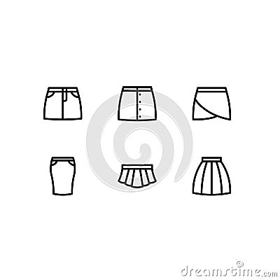 Skirt Line Icon Set, Fashion Icons on white background. Vector Illustration