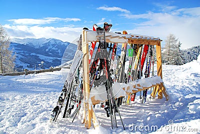 Skis in a ski resort Editorial Stock Photo