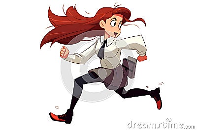 Skittish office girl running on white background, cartoon style, neural network generated art Stock Photo