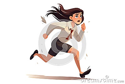 Skittish office girl running on white background, cartoon style, neural network generated art Stock Photo