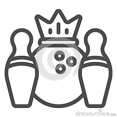 Skittles and bowling ball with crown line icon, bowling concept, Bowling game sign on white background, Skittles and Vector Illustration