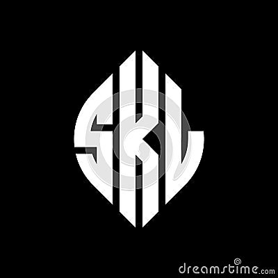 SKL circle letter logo design with circle and ellipse shape. SKL ellipse letters with typographic style. The three initials form a Vector Illustration