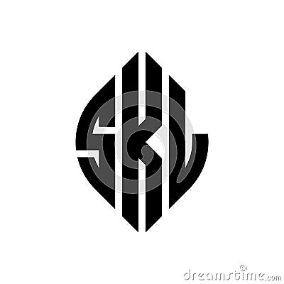 SKL circle letter logo design with circle and ellipse shape. SKL ellipse letters with typographic style. The three initials form a Vector Illustration