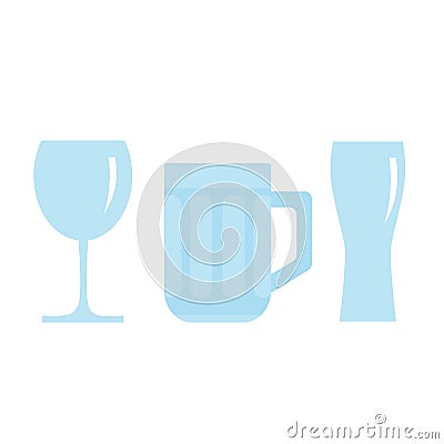 Cartoon set of empty glasses beer, wine, water Stock Photo
