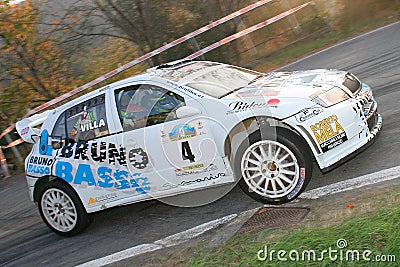 A Skoda Fabiaduring a timed speed trial in the second edition of the Ronda Di Albenga race that takes place ever Editorial Stock Photo