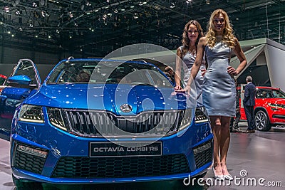 Skoda Octavia Combi RS presented at the Geneva International Motor Show Editorial Stock Photo