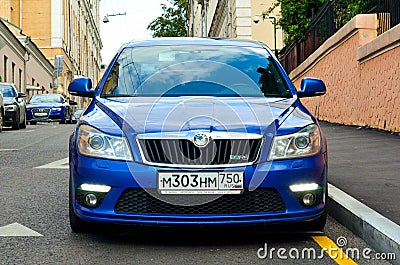 skoda octavia rs blue car buble face Editorial Stock Photo