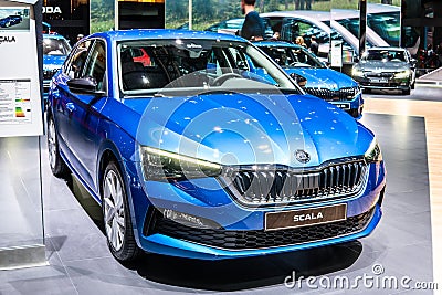 Skoda Scala at Geneva International Motor Show, small family car produced by Czech automaker Skoda Auto Editorial Stock Photo