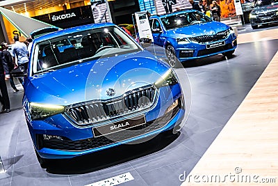 Skoda Scala at Geneva International Motor Show, small family car produced by Czech automaker Skoda Auto Editorial Stock Photo