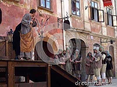 SKOFJA LOKA, SI - APRIL 4: Skofja Loka Passion Play, based on the oldest saved text in slovene language. Editorial Stock Photo