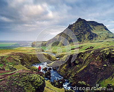 Summer landscape with Skoga river, Iceland Stock Photo