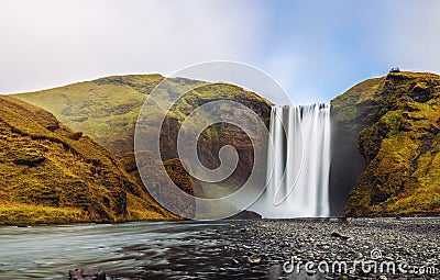 Skogafoss waterfall panorama in southern Iceland Stock Photo