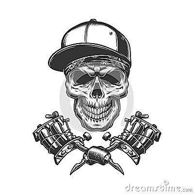 Skull in bandana and baseball cap Vector Illustration