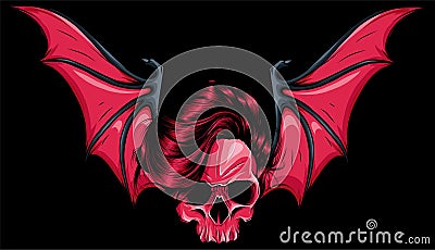 skull and bat wing on black background vector illustration design Vector Illustration