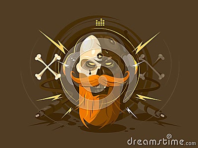 Skull with beard on headphone Vector Illustration