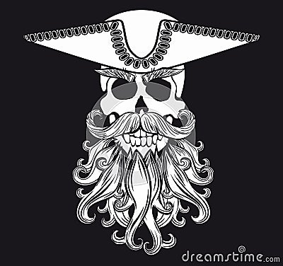 Skull With Beard Vector Illustration