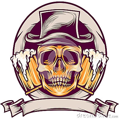 Skull With Beer Mascot Illustration Vector Illustration