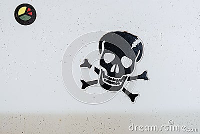 Skull with black bone on white background Stock Photo