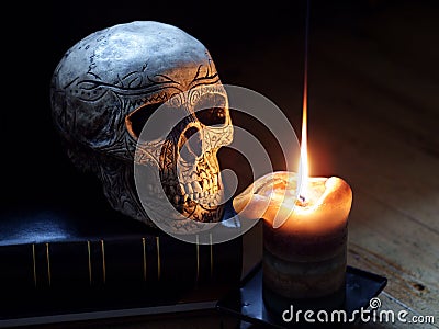 Skull and Candle Stock Photo