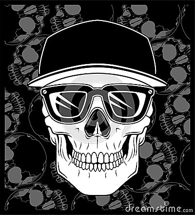 Skull cap wearing glasses vector Vector Illustration