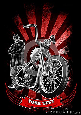 skull chopper motor commuity Cartoon Illustration