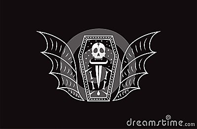 Skull coffin vampire. Logo skull vector illustration. Vector Illustration