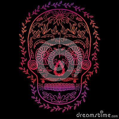 Skull color gradient on black background, symbol of the day of the dead image Stock Photo