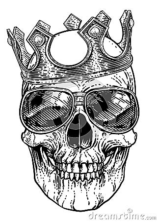 Skull Cool Sunglasses Skeleton in Shades and Crown Vector Illustration