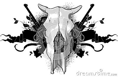 Skull cow and guns Vector Illustration