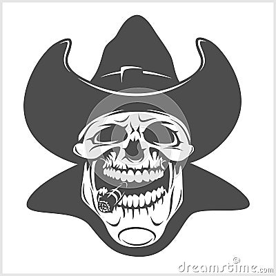 Skull in cowboy hat - gangster Vector Illustration