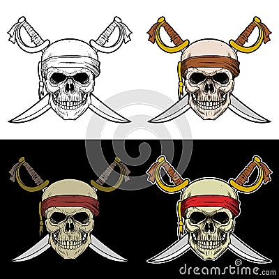 Skull crew of a pirate Ship with crossed sword Vector Illustration