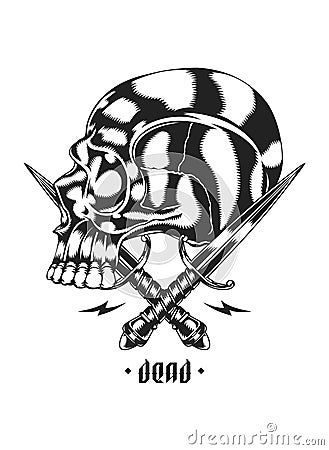 Skull and Crossed Dagger Vector Illustration