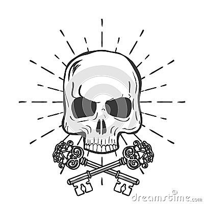 Skull with crossed keys isolated on white background vector Vector Illustration