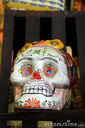 Amazing Mexican Glass Art Skull in Puerto Penasco, Mexico Stock Photo