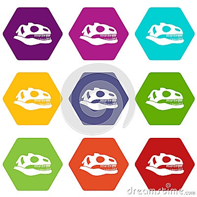 Skull of dinosaur icon set color hexahedron Vector Illustration