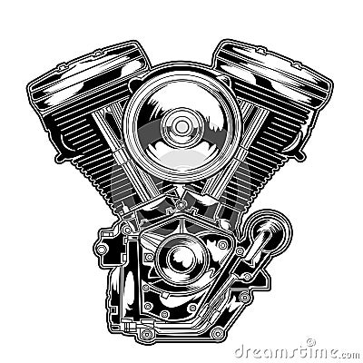 Skull Engine Chrome Motorcycle Vector Motorcye Engine Vector Illustration