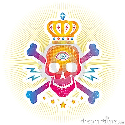 Skull with eye and crown Vector Illustration