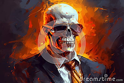 Skull fire business suit art. Generate Ai Stock Photo