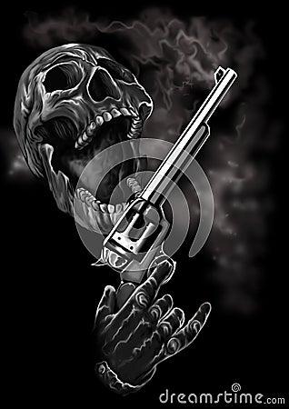 Skull gangster pistol Cartoon Illustration