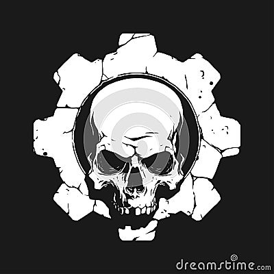 Skull in gear Stock Photo