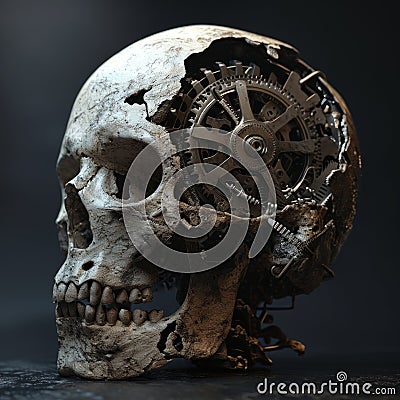 a skull with gears inside Stock Photo