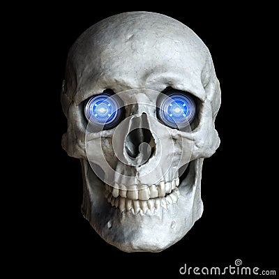 Skull with glowing cyber eyes Cartoon Illustration