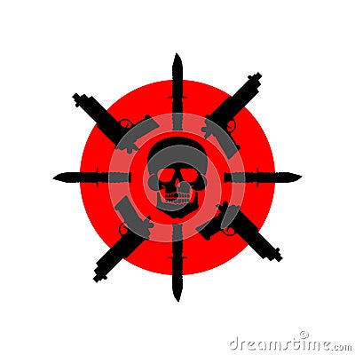 Skull gun and knife symbol. Army sign. Vector Illustration